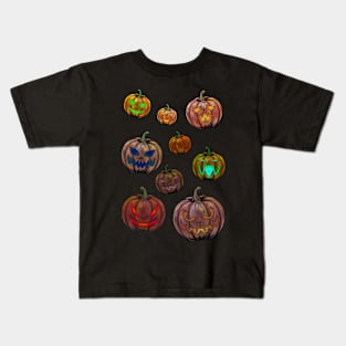 October Jack O' Lanterns - Spooky Halloween Pumpkin Collage Kids T-Shirt